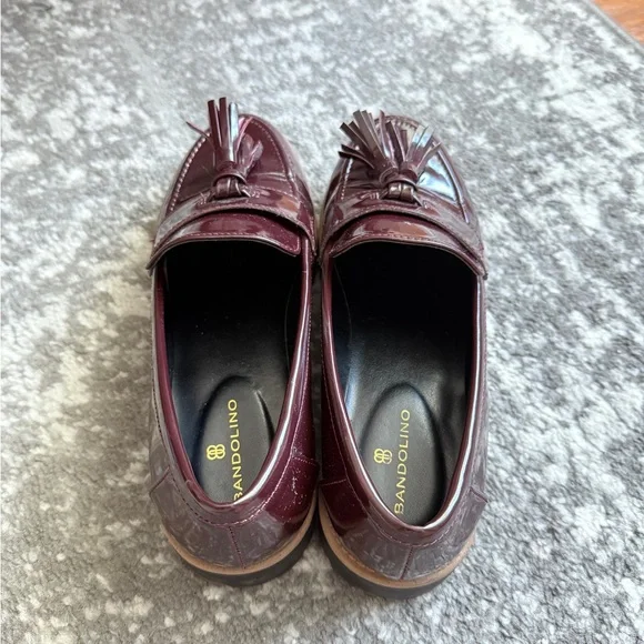 BANDOLINO Linzer Almond Toe Tassles Slip On Loafers Burgundy Size 7 - Picture 5 of 7